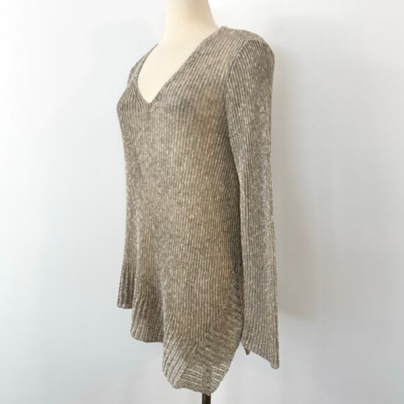 Eileen Fisher Linen Cotton Sheer Knit Sweater Pullover V-Neck Oatmeal Beige M - Picture 5 of 11